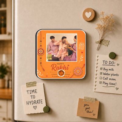 Personalized Musical Photo Fridge Magnet Gift for Raksha Bandhan | Rechargeable Sound Magnet Music Playable Rakhi Gift for Bhai & Bhen Keepsake Gift for Siblings